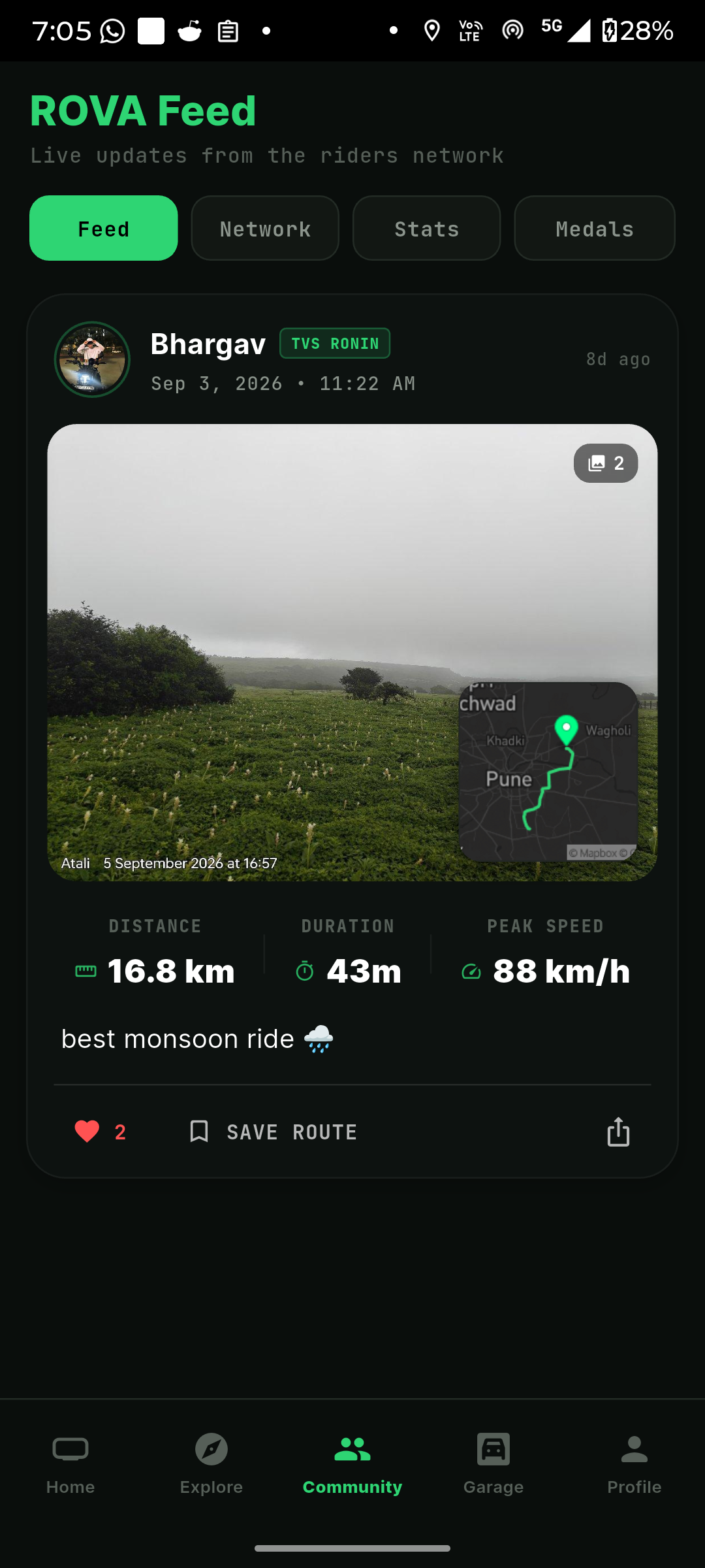 ROVA community feed screen