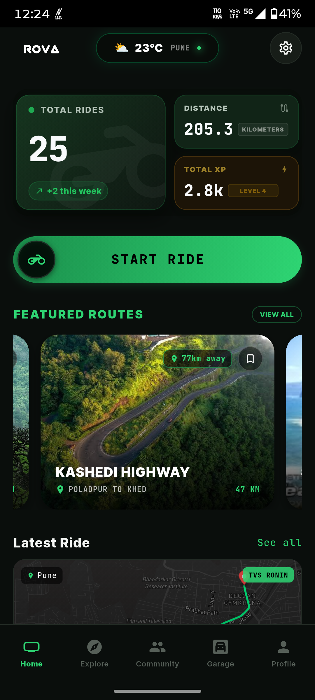 ROVA live tracking screen